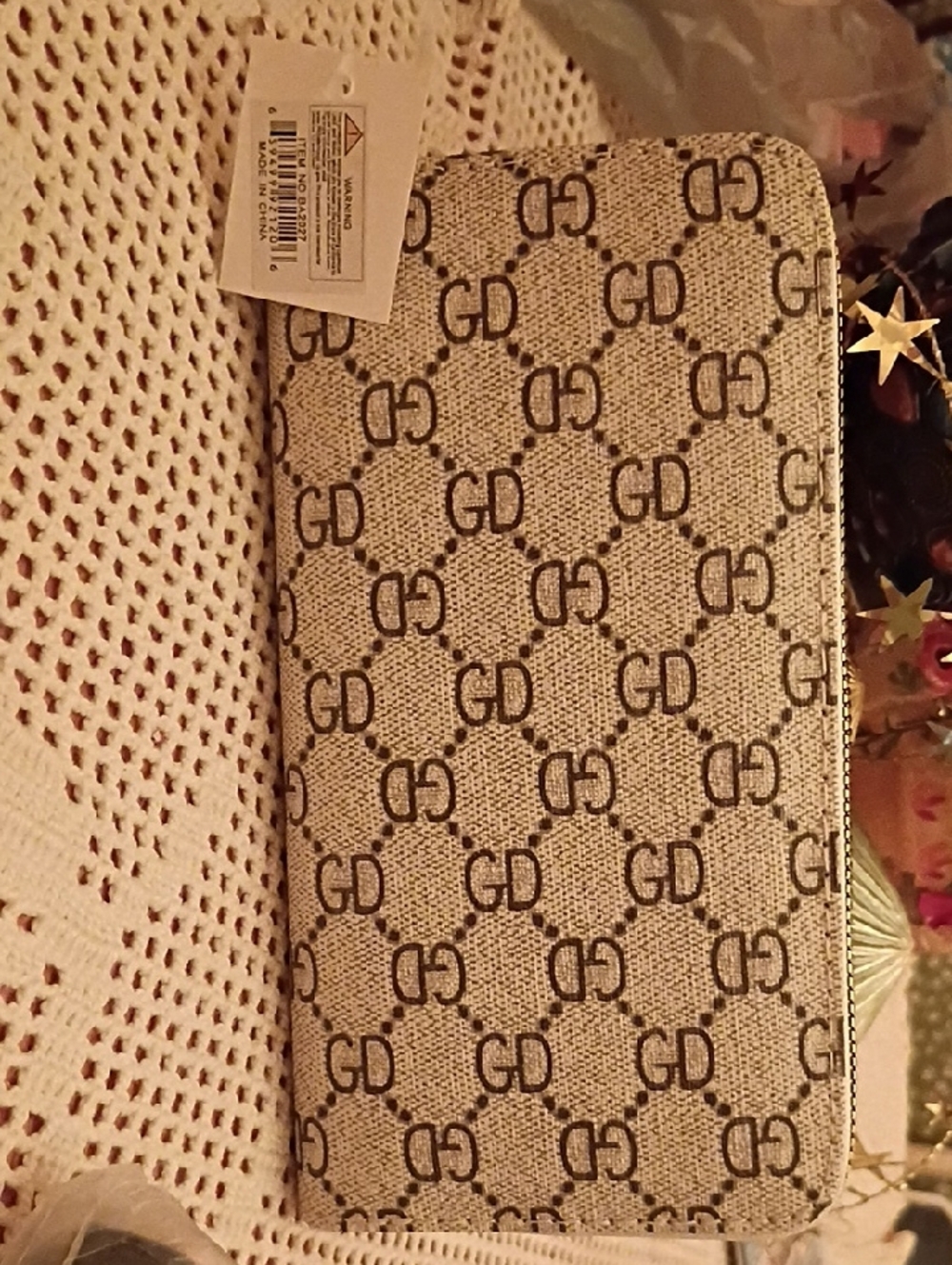 Monogram Zip Around Wallet in Beige and Brown